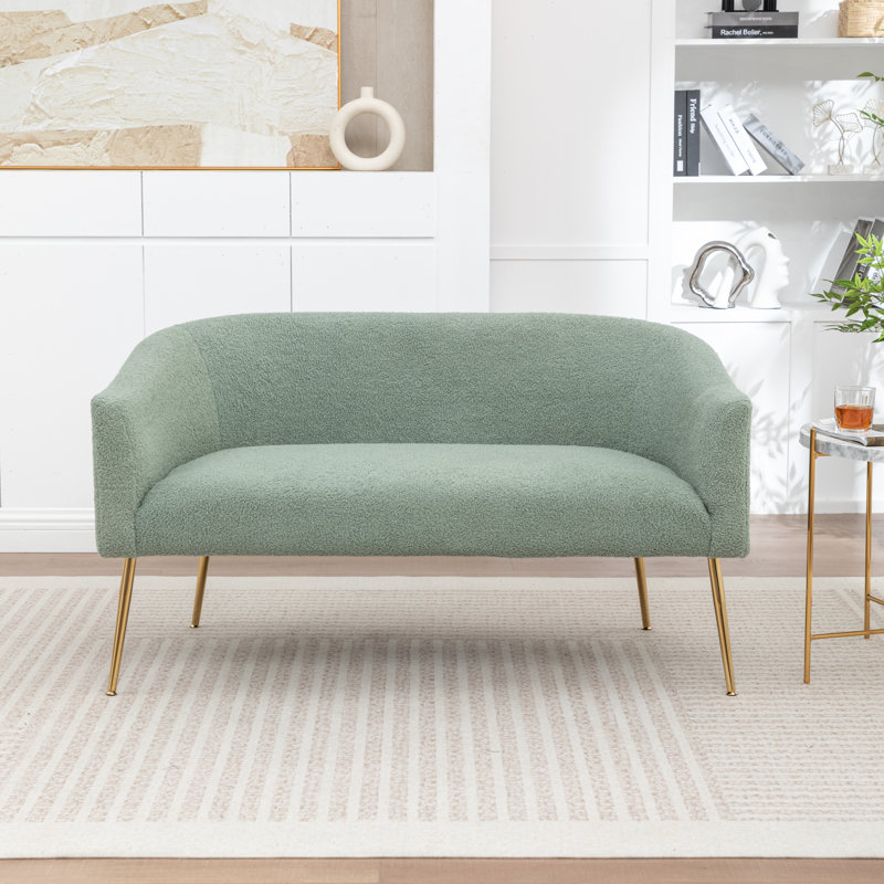 Upholstered Faux Fur Loveseat, Green, Gold