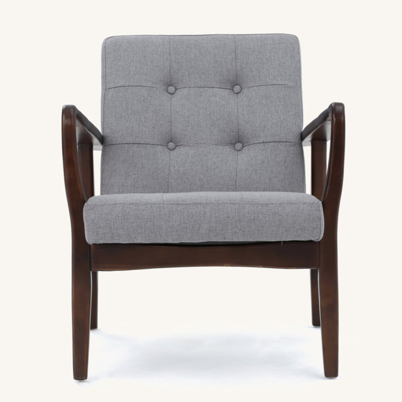 Babic 28.25" Wide Tufted Armchair, Espresso Wood, Gray Fabric