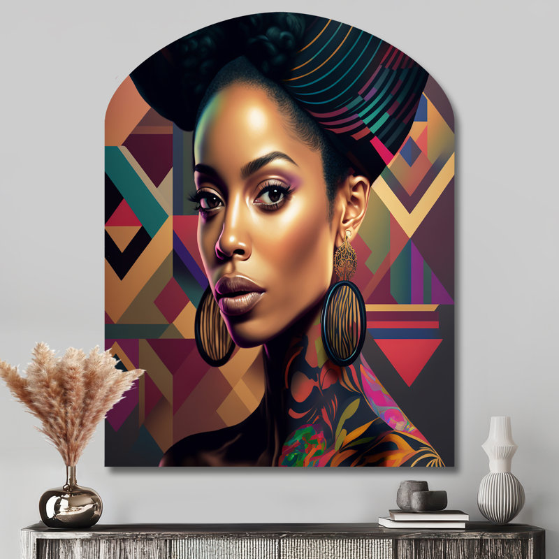 Burnet coloré Hip Hop Street Art I - art mural asymétrique en forme d'arche afro-américaine, H 43 po x l 33 po