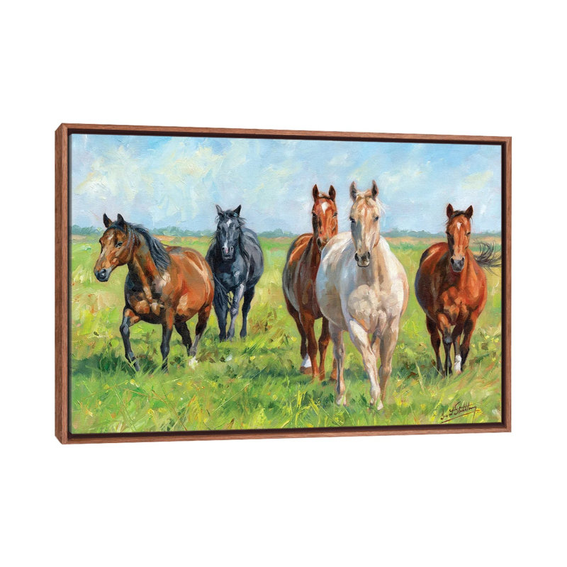 Chevaux sauvages par David Stribble - reproduction d'art, H 26 po x l 40 po x 1,5 po, Toile avec cadre en bois classique
