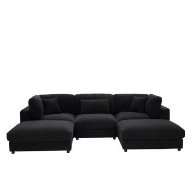 Corduroy Upholstered Modular Sectional with Toss Pillows