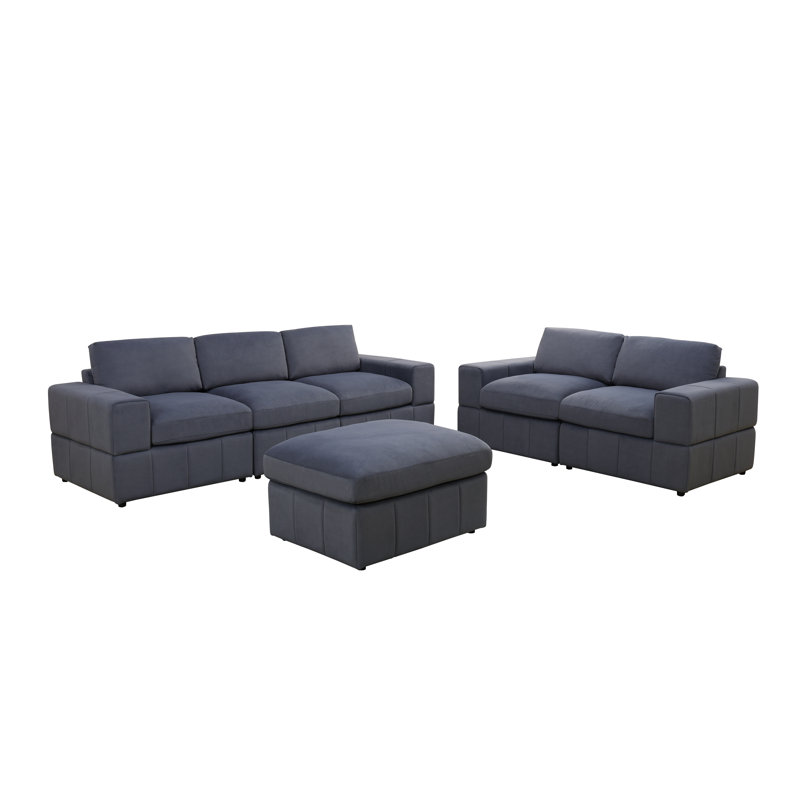 Ensemble de canapé de salon modulaire en microfibre réversible gris foncé 6-Picec avec repose-pieds