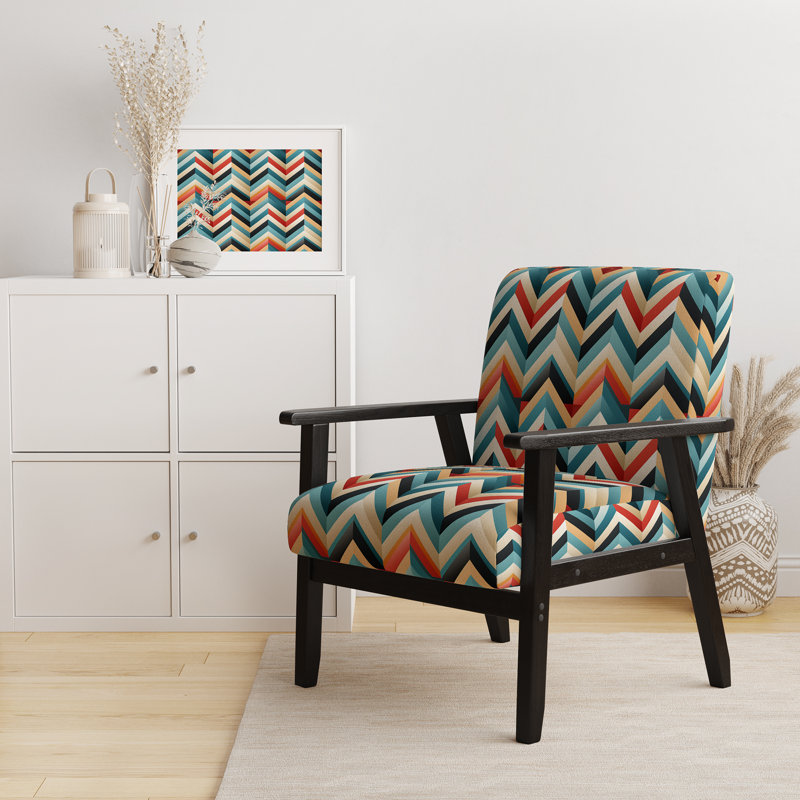 Cantina Upholstered Armchair, Blue/Red Polyester, Black Square Arms