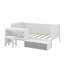 Lit de jour simple en bois polyvalent avec tablettes de rangement intégrées et bureau-114328287