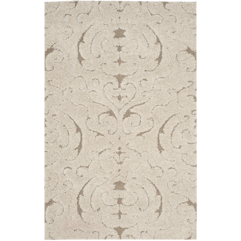 Elwin Shag Performance Damask Rug, Rectangle 4' x 6'