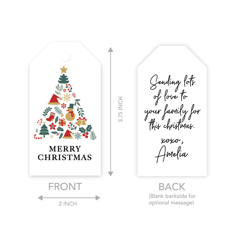  Étiquettes à cadeaux de Noël, éléments de sapin de Noël classique, paquet de 60