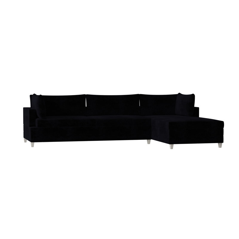 Todd Chaise Sectional, Antique White, Bella Black Performance Velvet