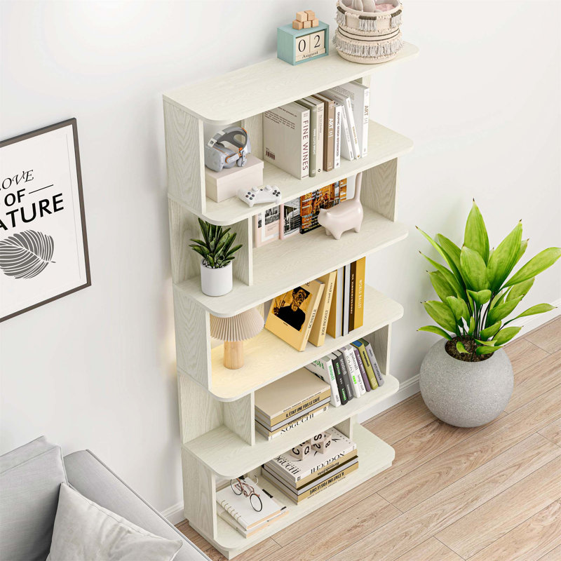 Free-Combination 5-Shelf Bookcase – 64.56" High Vertical Storage Tower, Modern Wood Media Console & Display Stand for Living Room, Bedroom & Study