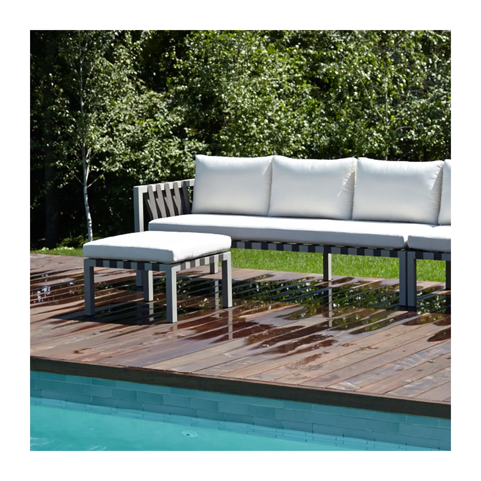 Jibe Upholstered Outdoor Ottoman with Cushion, Canvas Canvas Sunbrella® Canvas