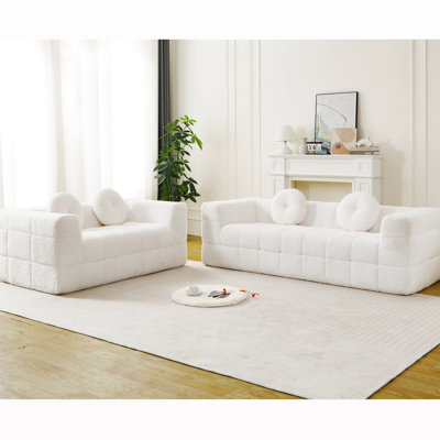 Désossé avec coussins décoratifs, tissu à carreaux, tissu beige, deux mousses à haute densité, idéal pour regarder les beuveries