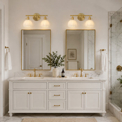 2 - Light Dimmable Bathroom Vanity Light With White Glass Shades