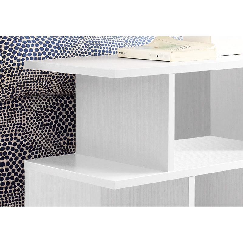 Table d'appoint blanche en stratifié avec 6 tablettes pour la chambre à coucher, tablettes à aire ouverte côté salon, moderne