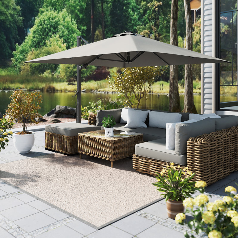 Parasol en porte-à-faux carré éclairé 10 pi Mohanram, gris