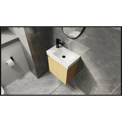 20 Inch Wall-Mounted Bathroom Vanity With Ceramic Sink And Storage Cabinet, Perfect For Modern And Compact Bathrooms