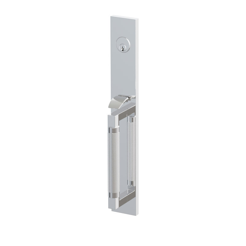 Faux mortaiser pleine longueur Emtek SELECT Faux mortaiser pleine longueur, tige extérieure en L avec poignée moletée, bouton intérieur rond, chrome poli