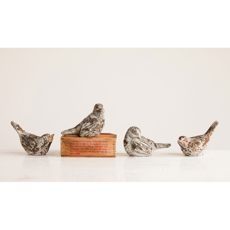 4-Piece Distressed Resin Bird Figurines