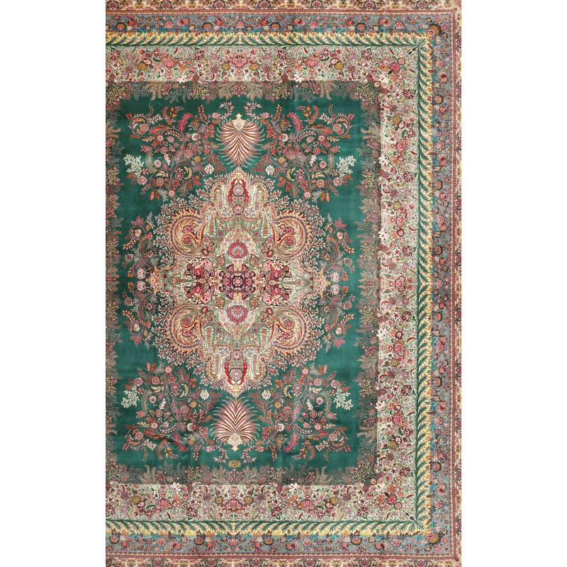 Vert foncé/brun Tapis décoratif gise oriental, Rectangle 7 pi x 9 pi
