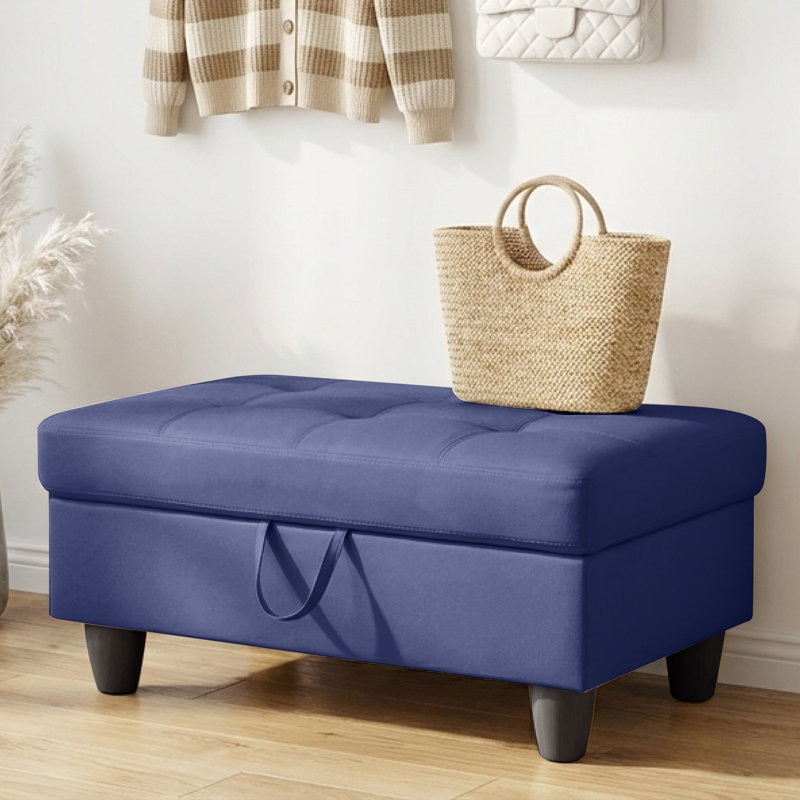 Banc de repose-pieds rectangulaire avec couvercle à charnière, repose-pieds en similicuir pour le salon, la chambre à coucher, le vestibule, bleu, 35 po x 23,5 po x 17,5 po
