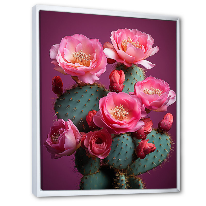 Traciann rose vert cactus du désert épineux I, H 44 po x l 34 po x P 1,5 po, Cadre flottant blanc