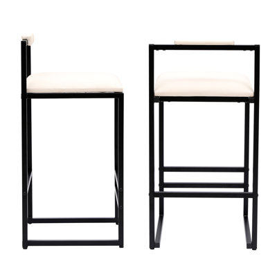 Chaises de bar en cuir beige d'unité centrale de 2 - Structure en métal pour la cuisine, le comptoir, la salle à manger, tabourets modernes en cuir, idéal