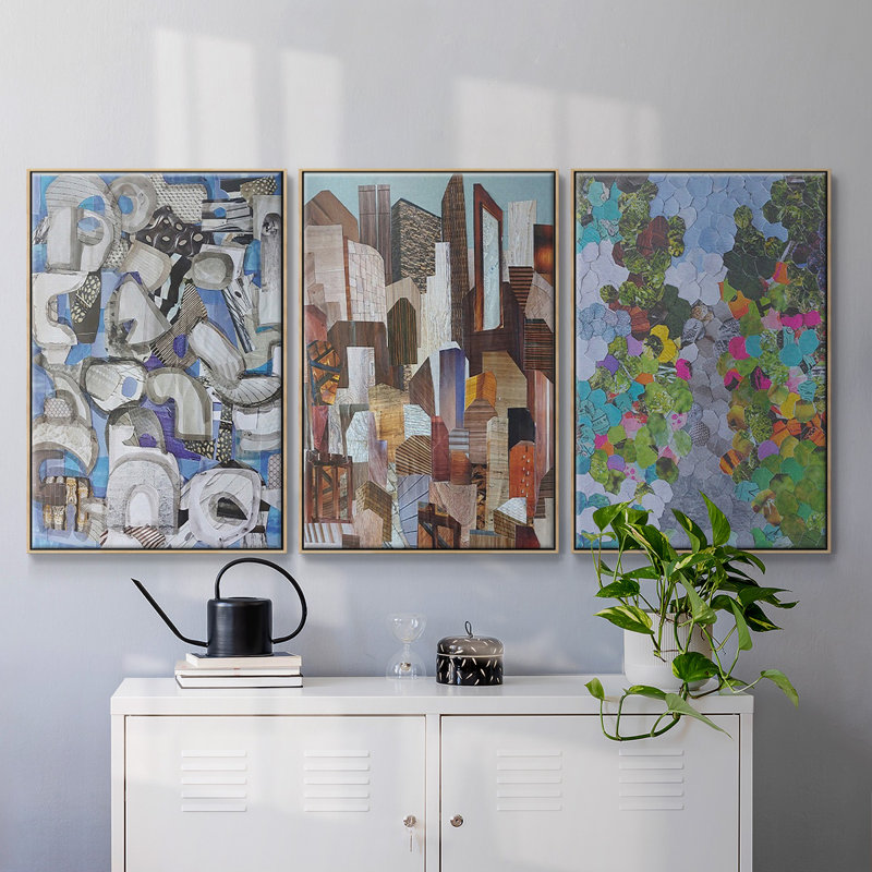 Magenta Garden - Ensemble de 3 reproductions encadrées sur toile, H 40 po x l 90 po x P 2 po, Naturel