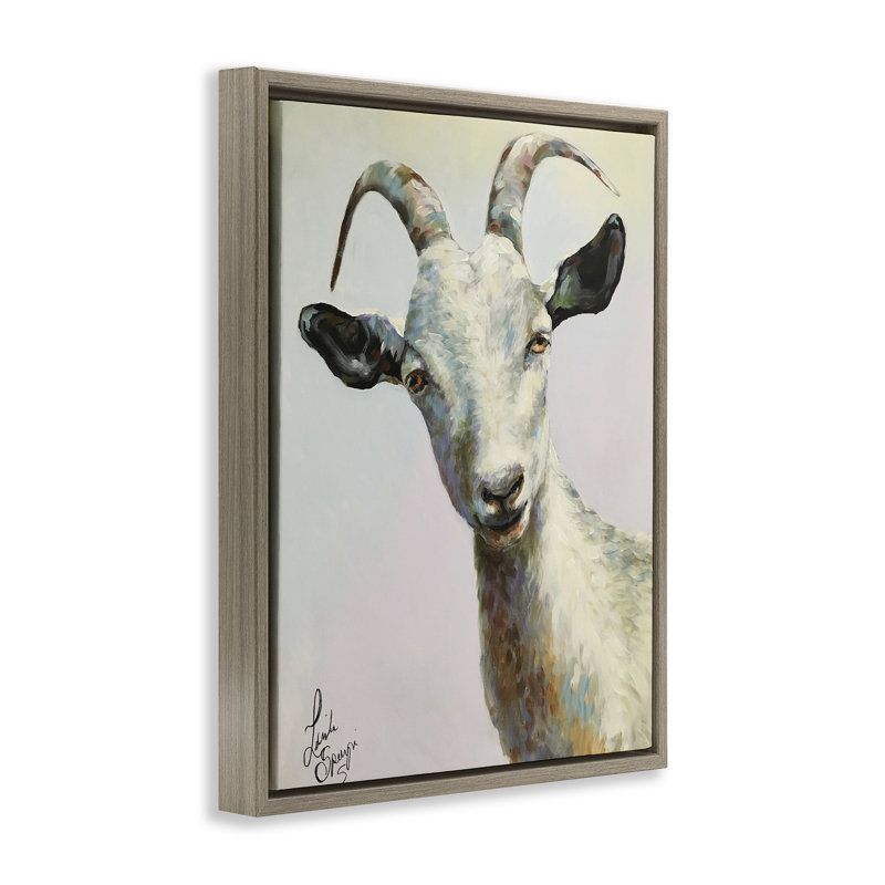 "Joe", chèvre moderne, art mural sur toile flottante, H 31 po x l 25 po, Cadre flottant orme Montalcino