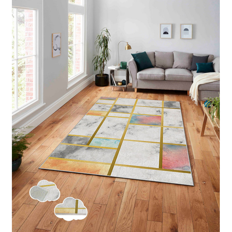 Luxurious Non-Slip Area Rug, 4.0 x 5.9 Feet, 100% Polyester, 740g/m² | Velvet Fabric with Digital Print | Easy-Clean Laminated Sponge Underside, Machine Washable | Perfect for Living Room, Bedroom & Home Decor