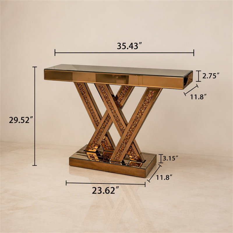 Console d'entrée moderne avec incrustation de diamant concassé et verre miroitant pour un décor glamour, idéale pour les couloirs et les salons