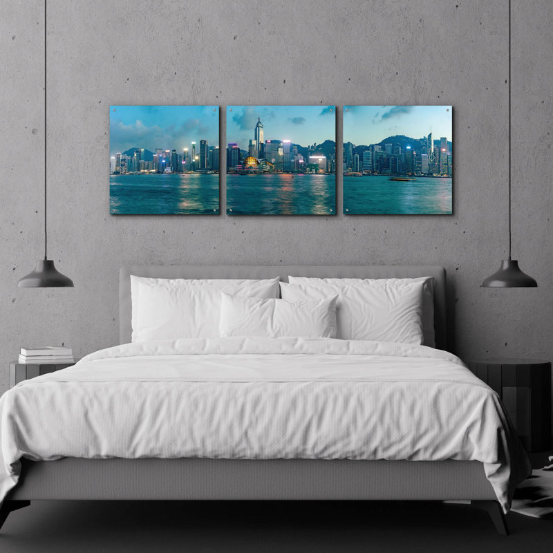 «Hong Kong Twilight» par Epic Portfolio, art mural en verre acrylique, ensemble de 3 pièces, H 24 po x l 72 po