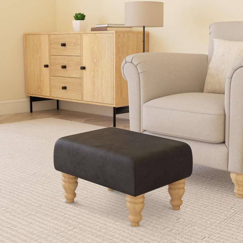 Manufactured Wood Accent Stool, Black, Natural, Style Leather