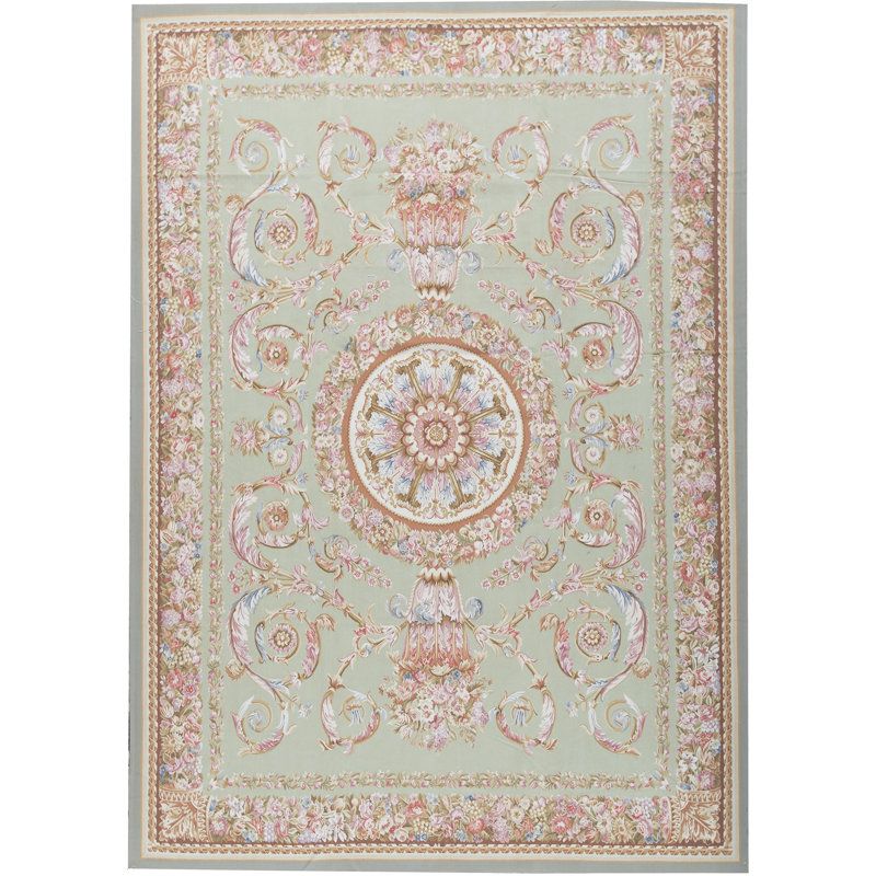 Tapis vert et brun noué à la main de haute qualité