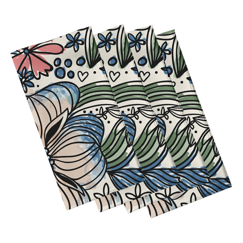 Grandin Polyester Floral Square Napkin, Red