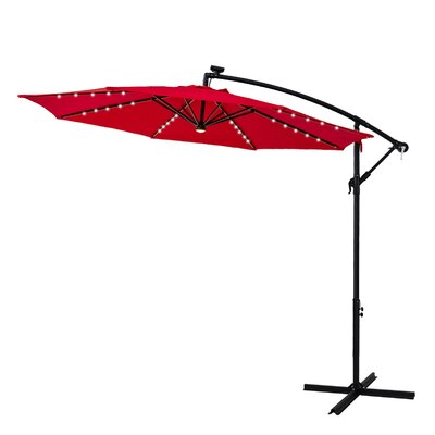 Jimson 10 Ft Hanging Offset Cantilever Outdoor Patio Umbrella With Solar LED Lights And Base Stand -  Arlmont & Co., A7FF8BBBC7C0401D9E01A25F188EF7E6