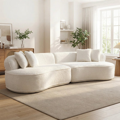Curved Compression Modular Boneless Sofa, No Assembly Required, Automatic Expand & Restore Oversized Cloud Couch, Soft Boucle Fabric 4-Seater Sectional Sofa for Living Room, Apartment, Office