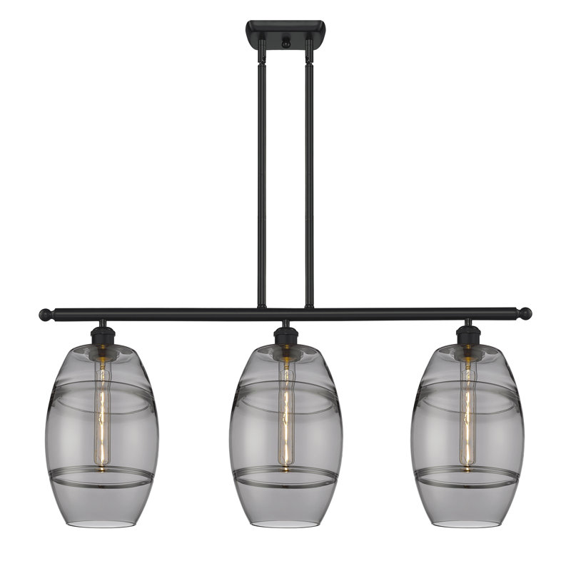 Luminaire suspendu pour îlot de cuisine 3 lumières Dundrod, Gris fumée clair, Nickel poli