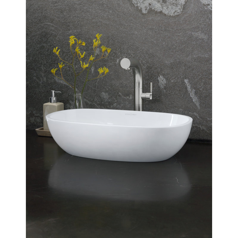Barcelona Solid Surface Oval Vessel Bathroom Sink, Matte White