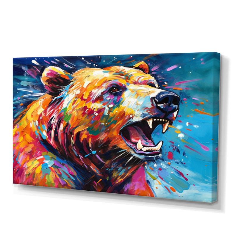 Ours coloré dans la nature - animaux, art mural, salon, H 12 po x l 20 po x P 1 po, Toile tendue