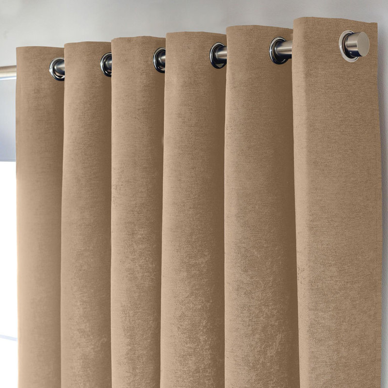 Eilfried Chenille Ring Top Eyelet Curtains, 168cm Width x 137cm Drop, Beige