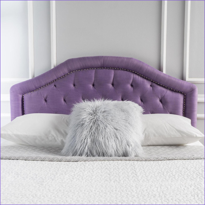 Full Size Upholstered Headboard – Camelback Design with Button Tufting, Nailhead Accents &amp; Adjustable Legs for Bedroom