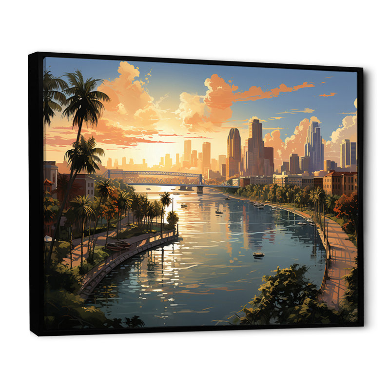 «Sunshines State Miami III», reproduction sur toile, H 16 po x l 32 po x P 1 po, Cadre flottant noir