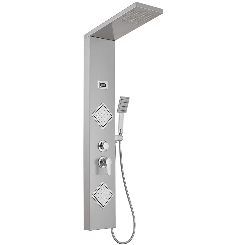 Système de tour de douche à inverseur 3 voies avec pomme de douche fixe, Nickel chromé