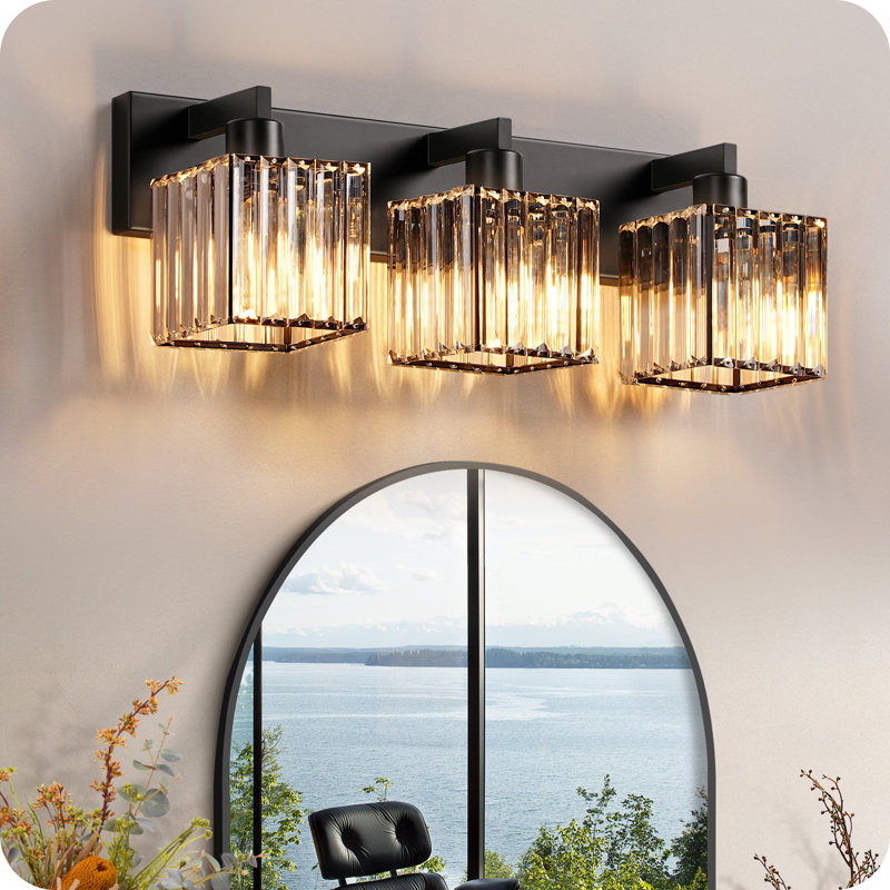 3-light Dimmable Crystal Vanity Light Bathroom Light Fixture , 3 Lights