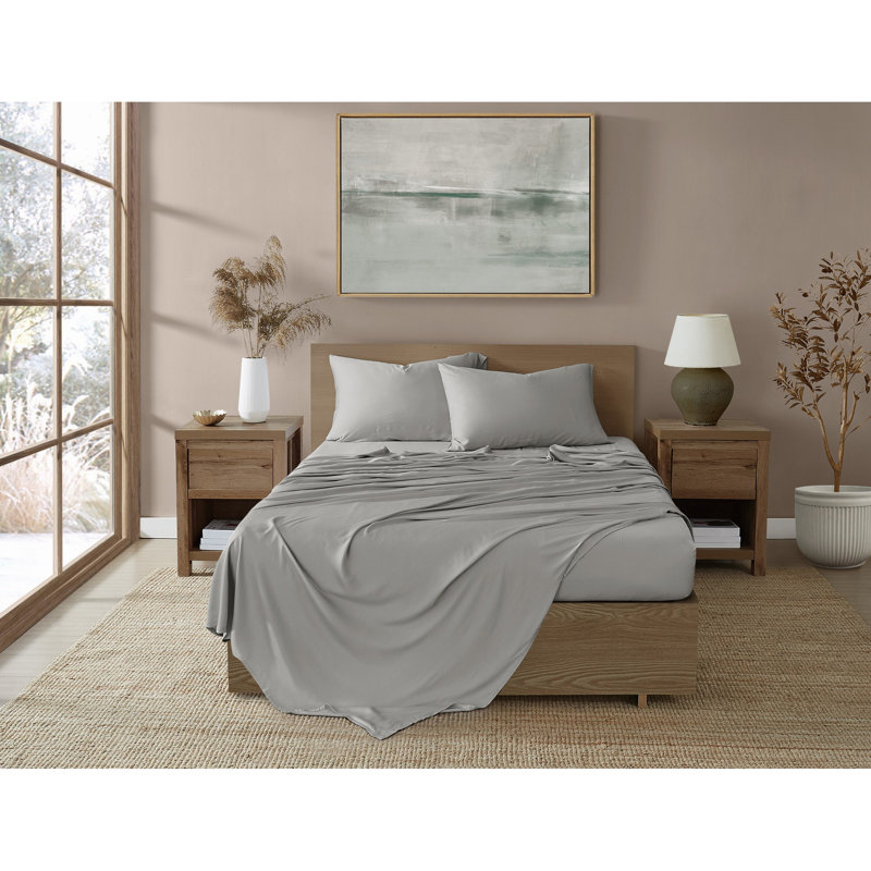 Ensemble de draps 300 fils Brooklyn, Ensemble de draps pour très grand lit avec 2 taie, Gris