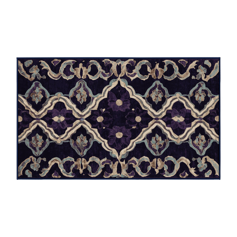 Machine Washable Purple Area Rug, Rectangle 7' x 10'