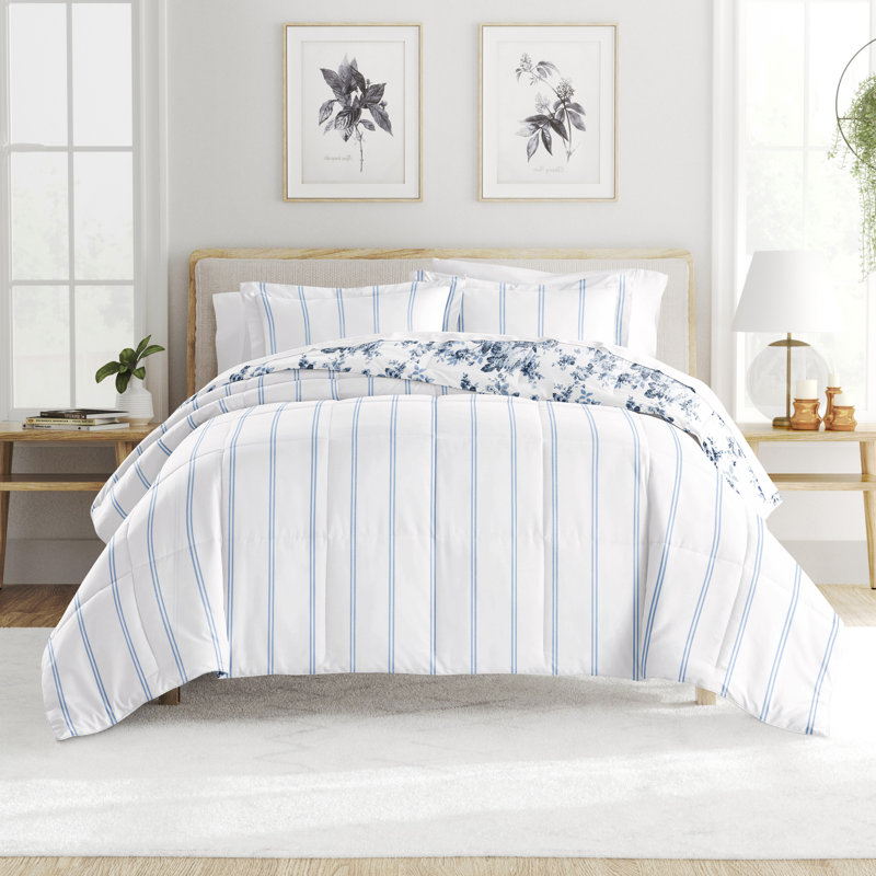 Blue Floral Twin Reversible Down Alternative Comforter Set
