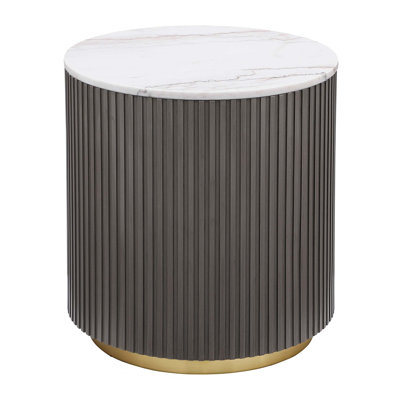 Table de bout sophistiquée ronde en marbre avec cadre gris anthracite et base dorée, parfaite pour l'élégance moderne et la fonctionnalité
