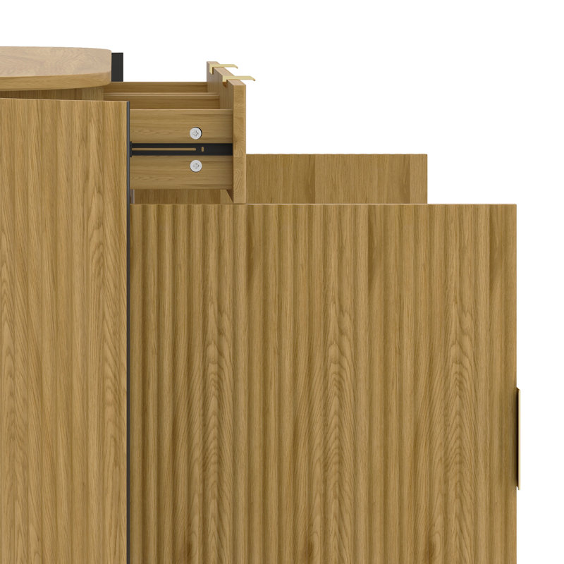55.1" Sideboard Buffet Cabinet, Curved Storage Cabinet With 2 Doors & 2 Drawers, Curved Side Door & 3-Tier Shelves, Natural