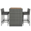 Ensemble de bar d'extérieur en osier 5 pièces, chaises à hauteur de bar avec pieds antidérapants et corde fixe, coussin amovible, plateau en bois d'acacia, osier