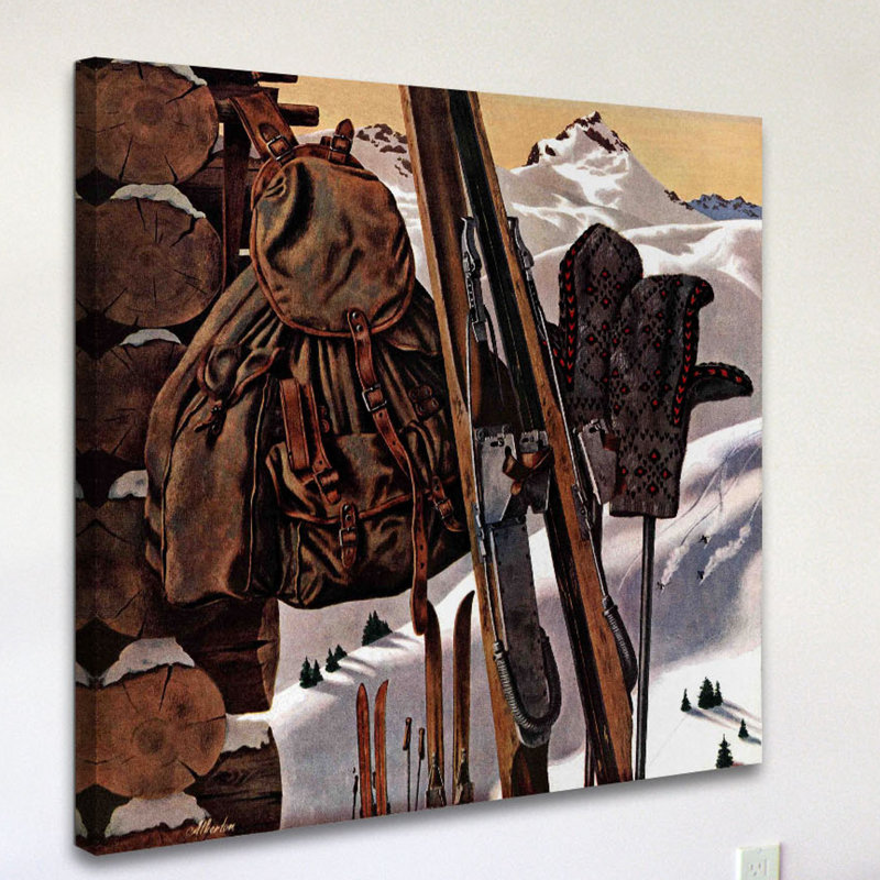 « ski equipement still life », reproduction d’art sur toile tendue, H 40 po x l 40 po x P 1,5 po