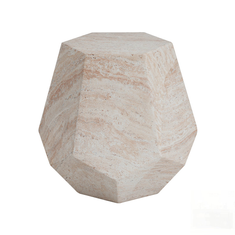 Outdoor/Indoor Concrete Side Table, Hexagonal Round Travertine Accent Table With Durable And Stylish Design